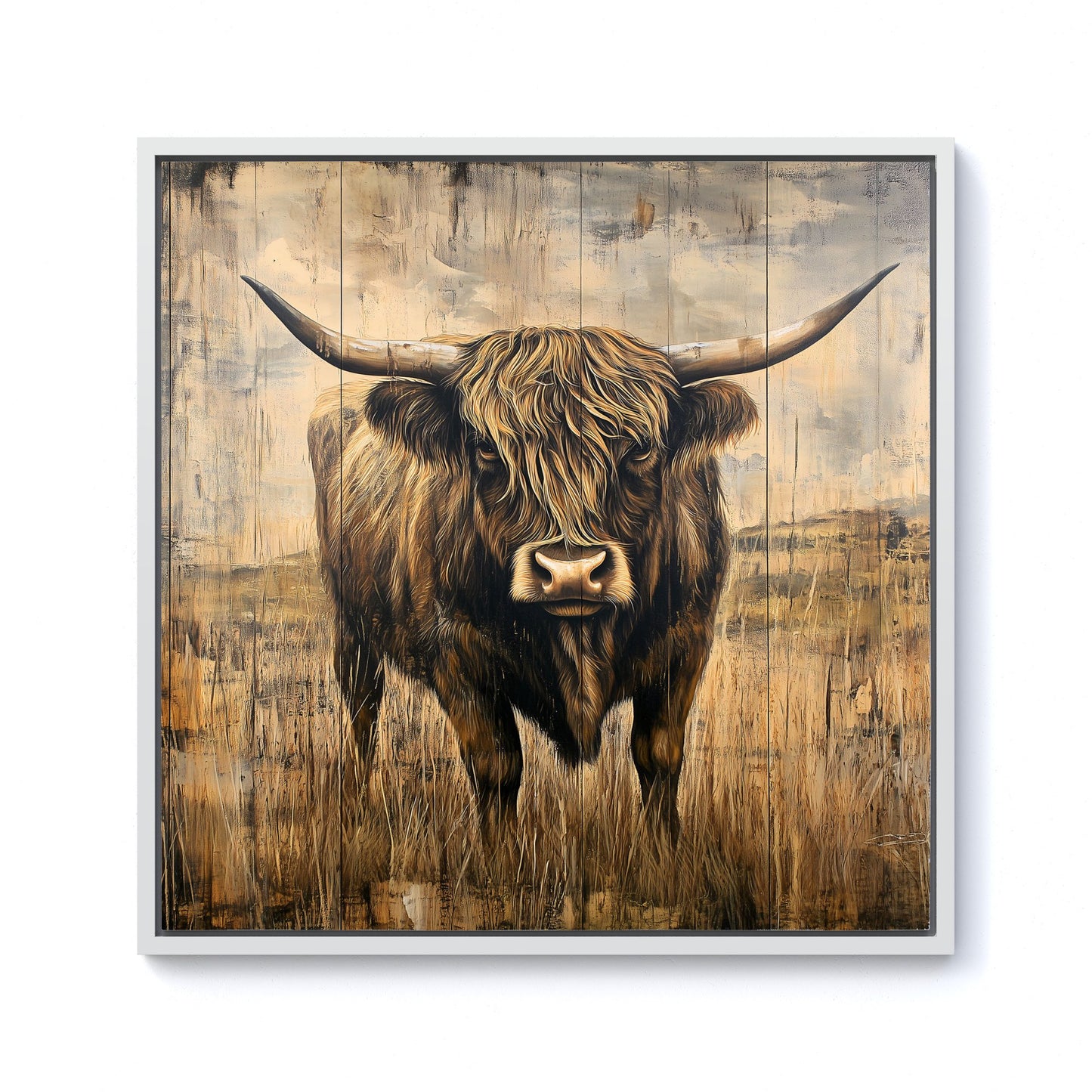 Old Style Highland Cow Framed Canvas