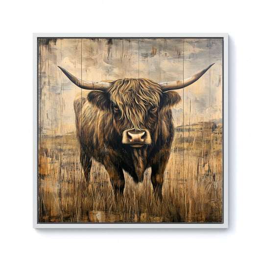 Old Style Highland Cow Framed Canvas