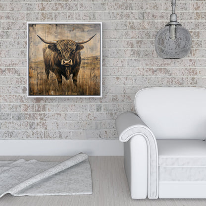 Old Style Highland Cow Framed Canvas