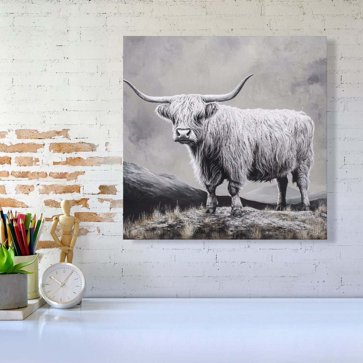 Ice Silver Highland Cow Canvas