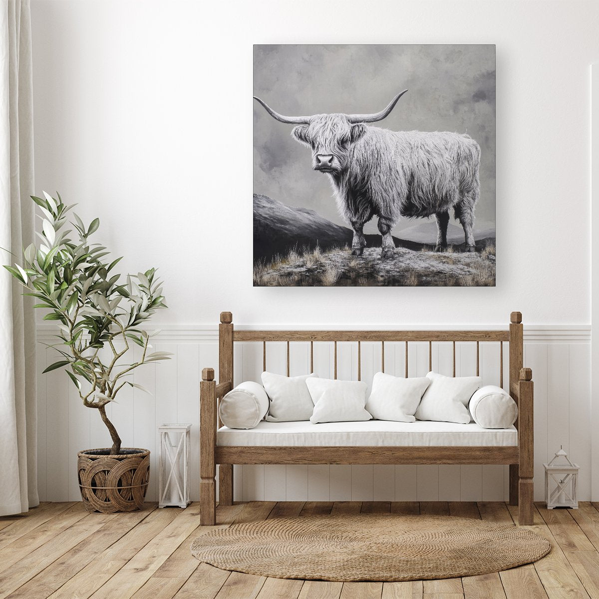 Ice Silver Highland Cow Canvas