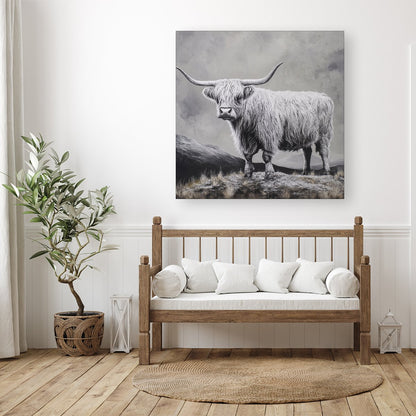 Ice Silver Highland Cow Canvas