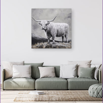 Ice Silver Highland Cow Canvas
