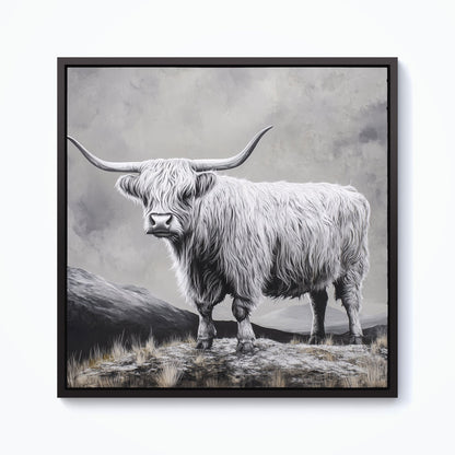 Ice Silver Highland Cow Framed Canvas