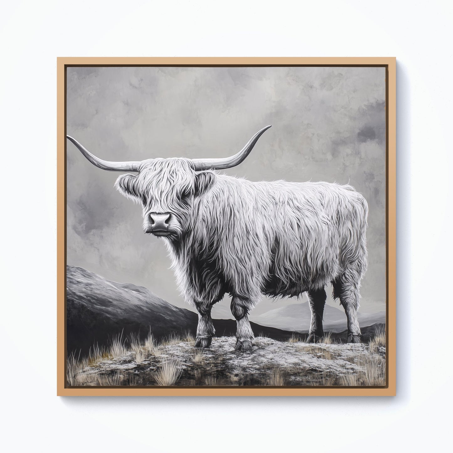 Ice Silver Highland Cow Framed Canvas
