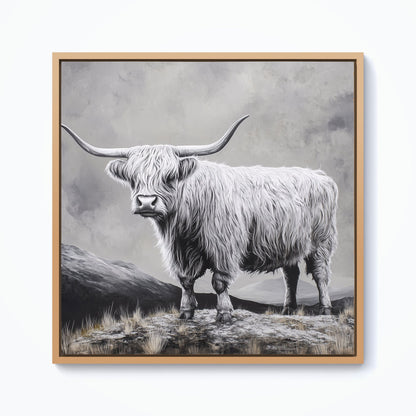 Ice Silver Highland Cow Framed Canvas