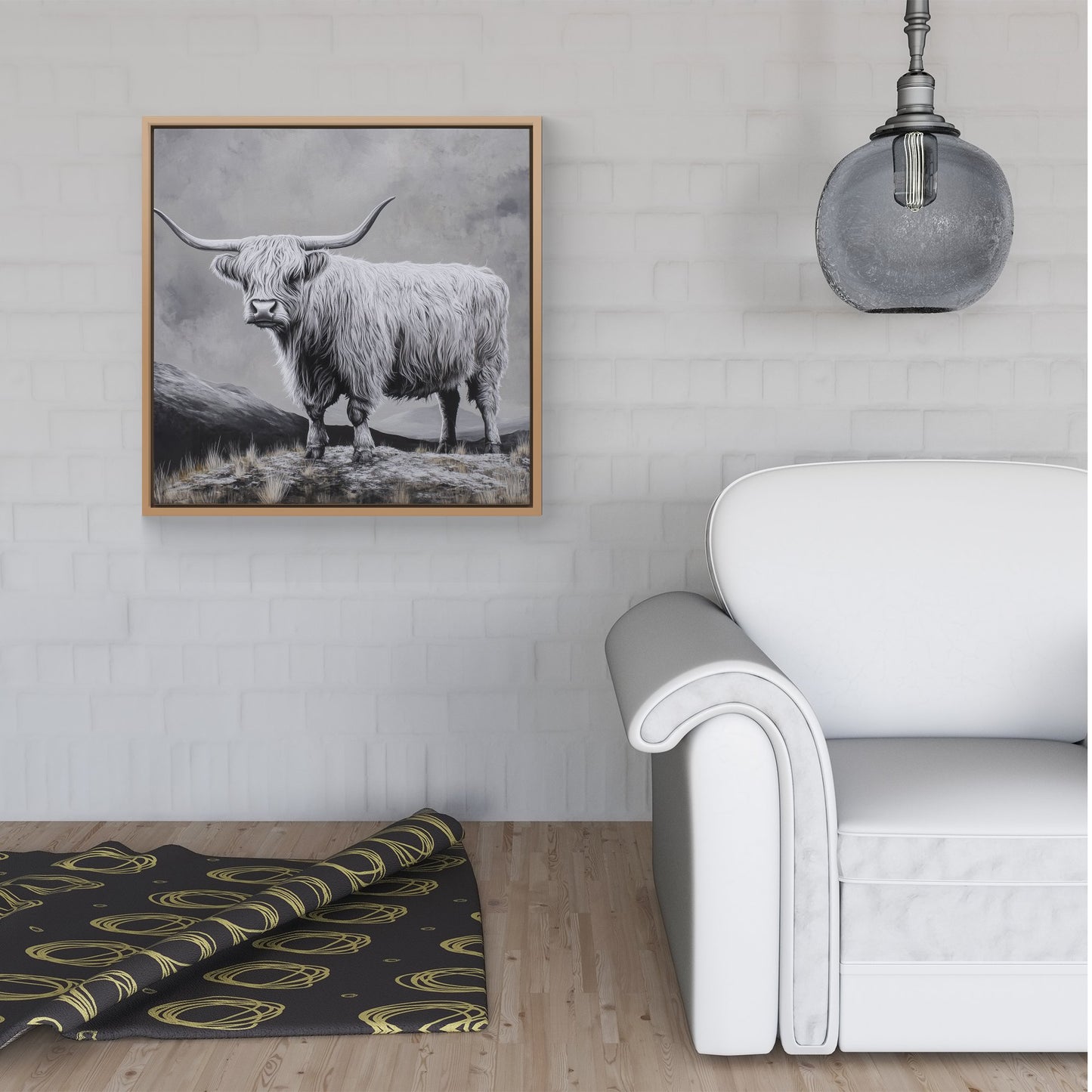 Ice Silver Highland Cow Framed Canvas