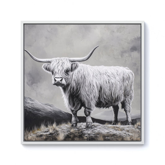 Ice Silver Highland Cow Framed Canvas
