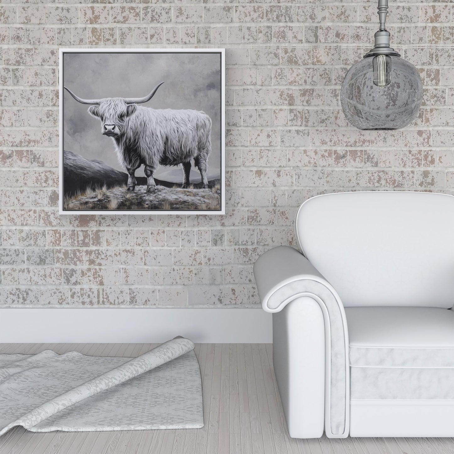 Ice Silver Highland Cow Framed Canvas