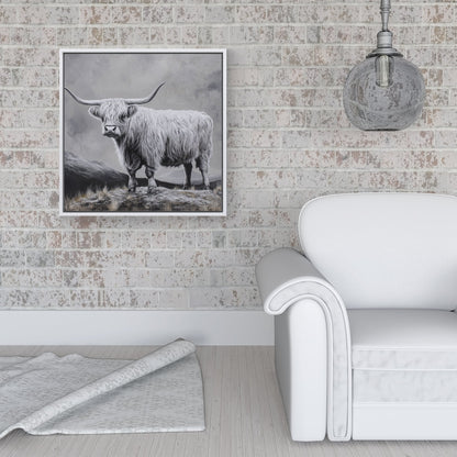 Ice Silver Highland Cow Framed Canvas