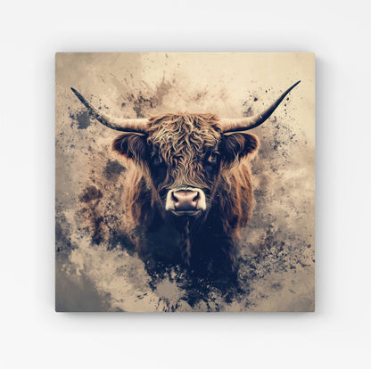 Moody Splashart Highland Cow Canvas