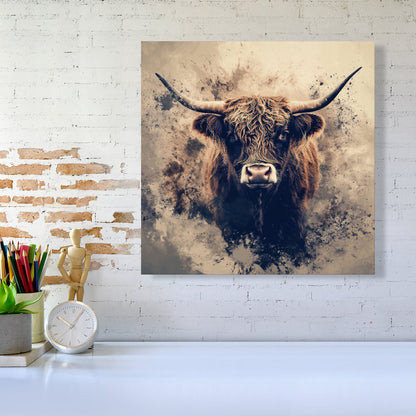Moody Splashart Highland Cow Canvas
