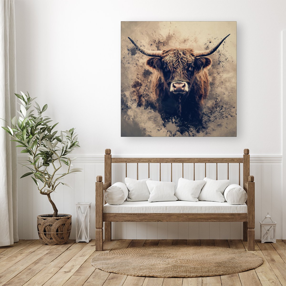 Moody Splashart Highland Cow Canvas