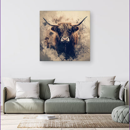 Moody Splashart Highland Cow Canvas