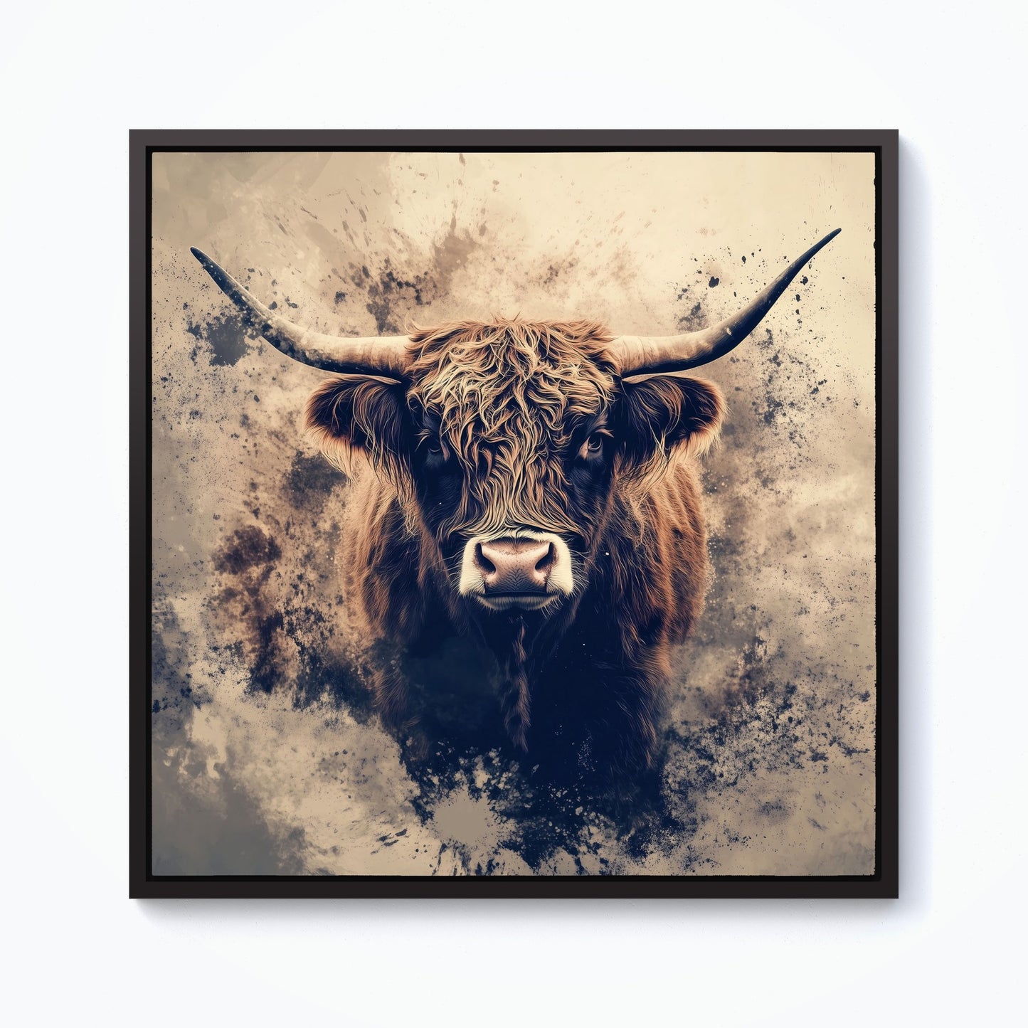 Moody Splashart Highland Cow Framed Canvas