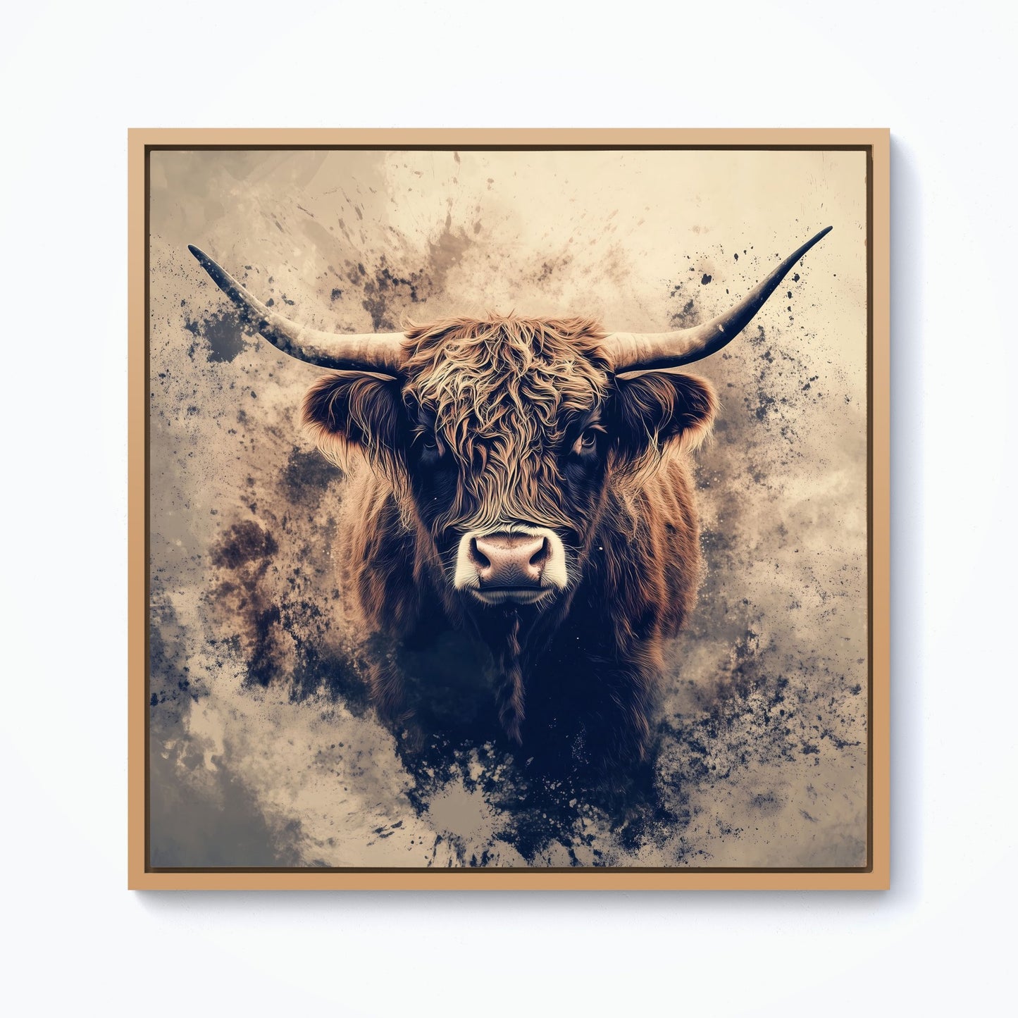 Moody Splashart Highland Cow Framed Canvas