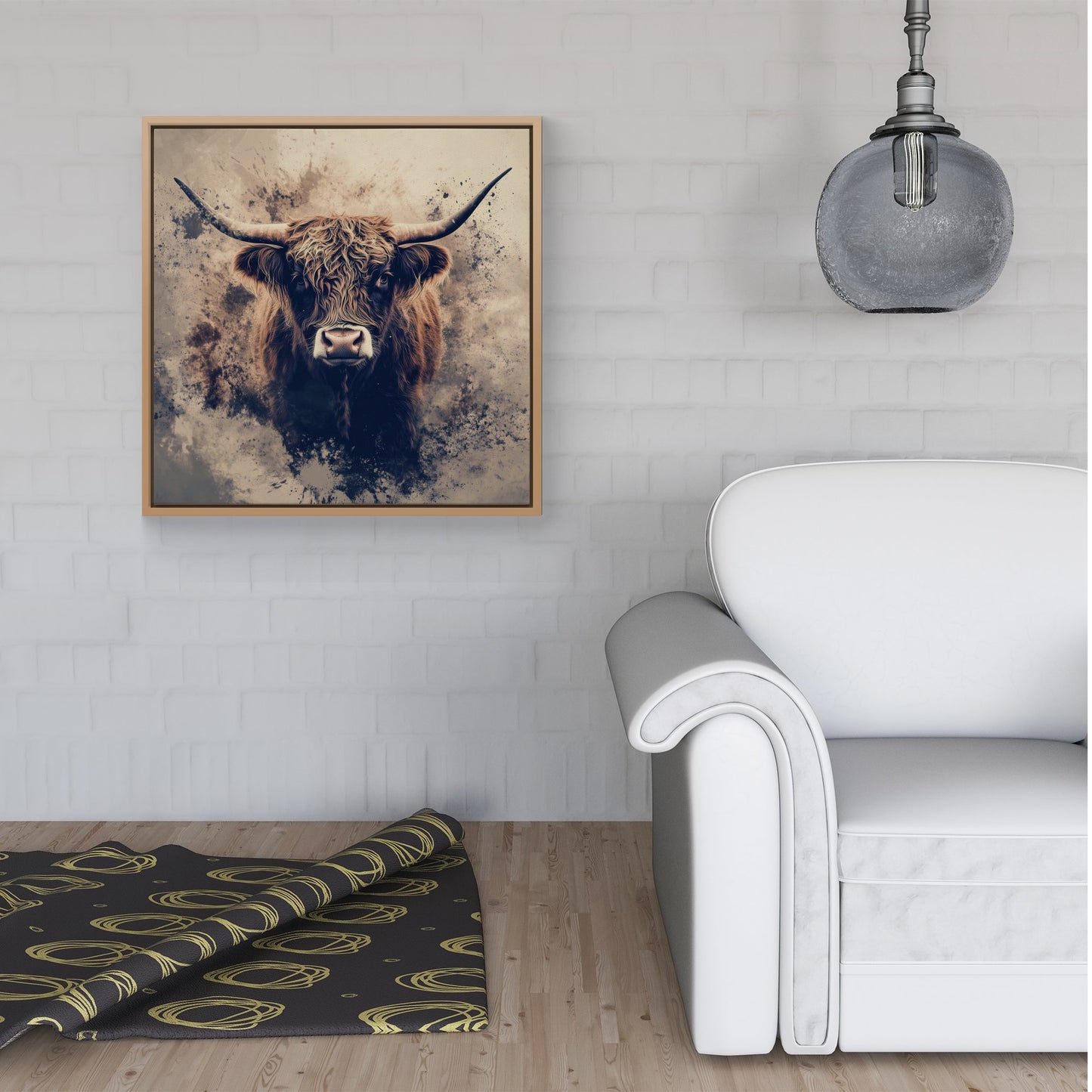 Moody Splashart Highland Cow Framed Canvas