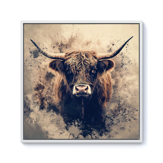 Moody Splashart Highland Cow Framed Canvas