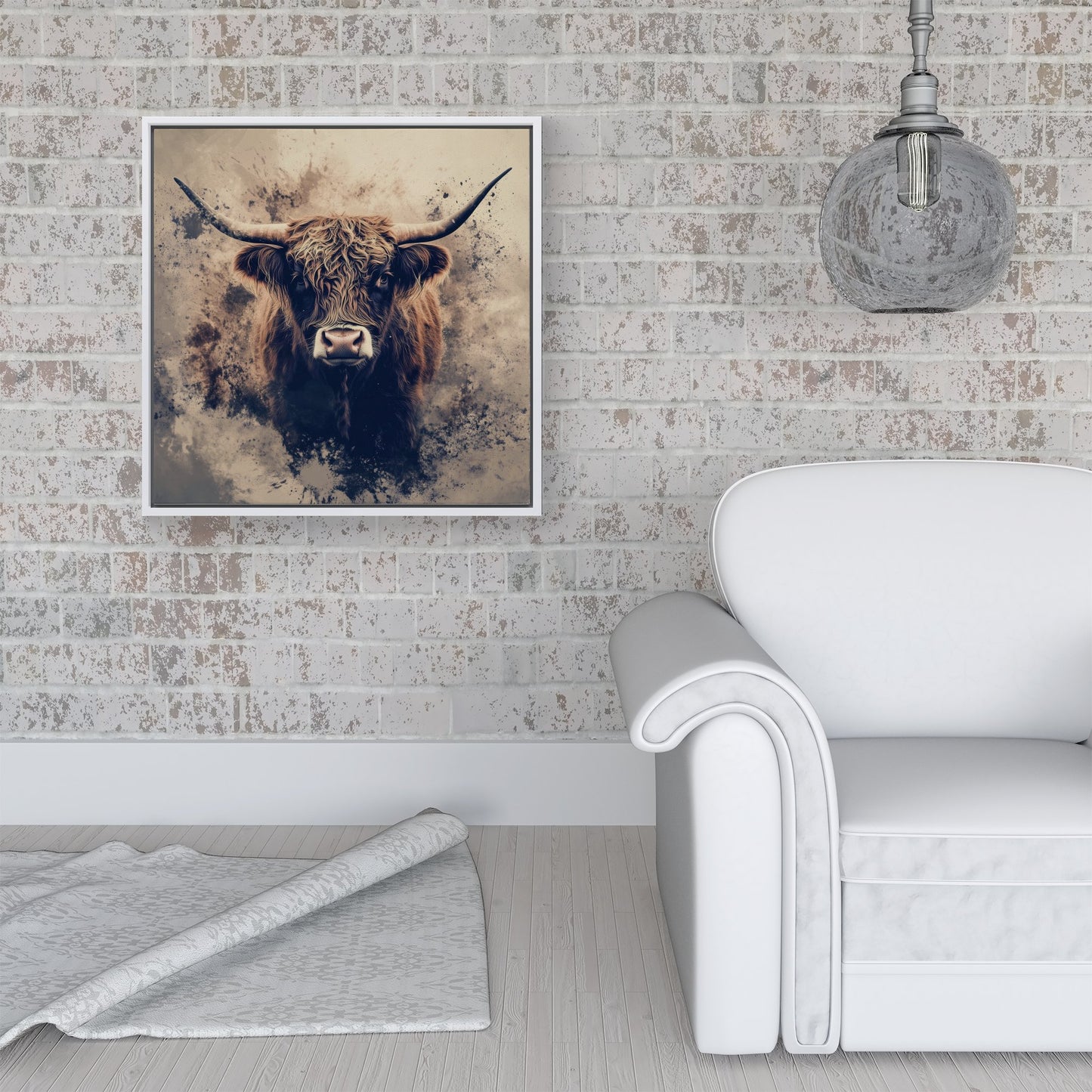 Moody Splashart Highland Cow Framed Canvas