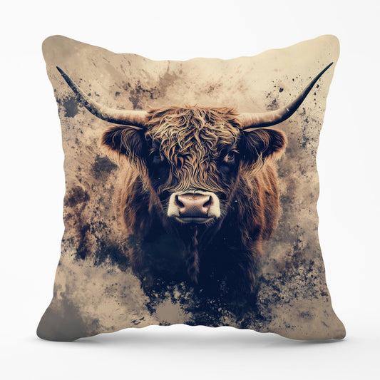 Moody Splashart Highland Cow Cushions