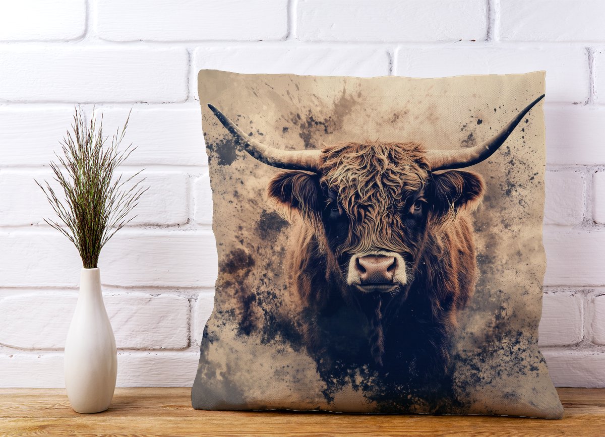 Moody Splashart Highland Cow Cushions