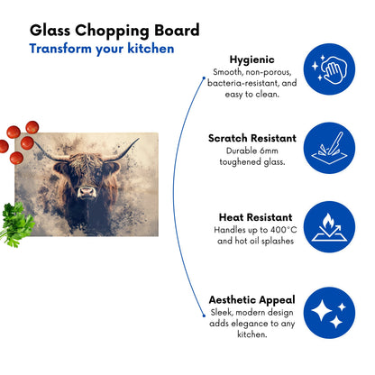Moody Splashart Highland Cow Chopping Board