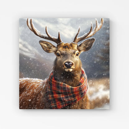 Scottish Red Deer In A Tartan Scarf Canvas