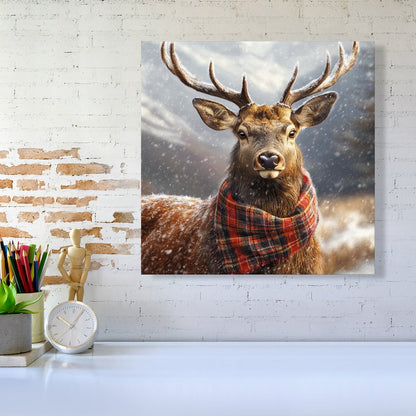 Scottish Red Deer In A Tartan Scarf Canvas