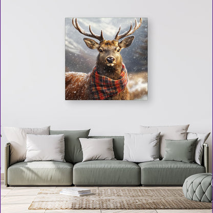 Scottish Red Deer In A Tartan Scarf Canvas