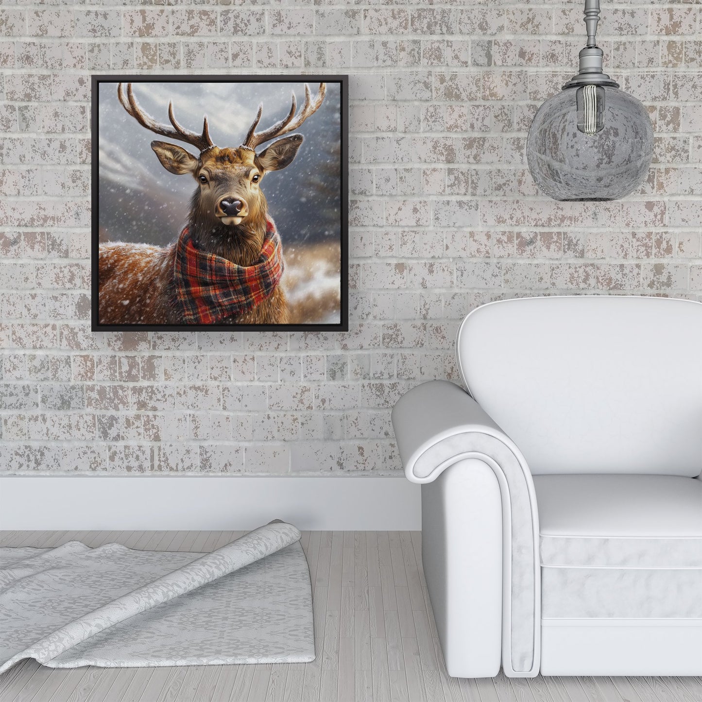 Scottish Red Deer In A Tartan Scarf Framed Canvas