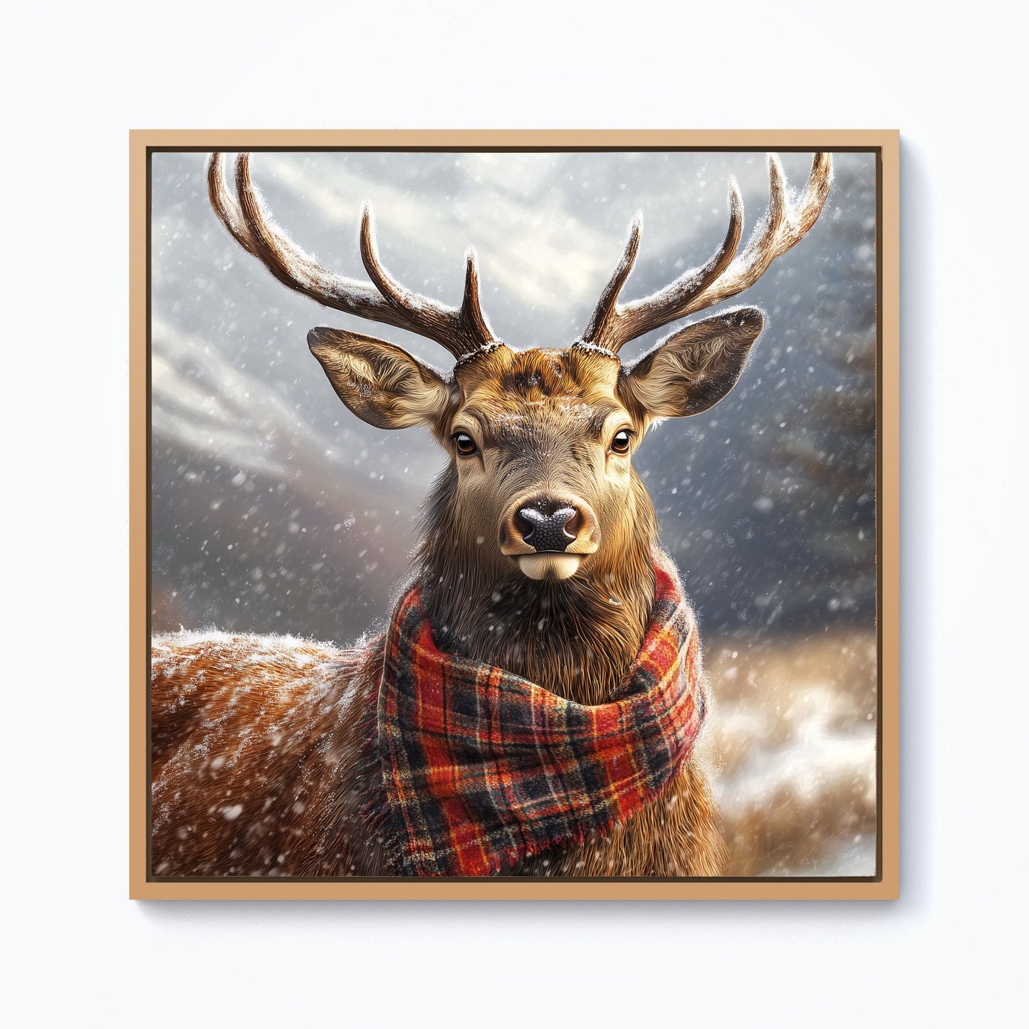 Scottish Red Deer In A Tartan Scarf Framed Canvas