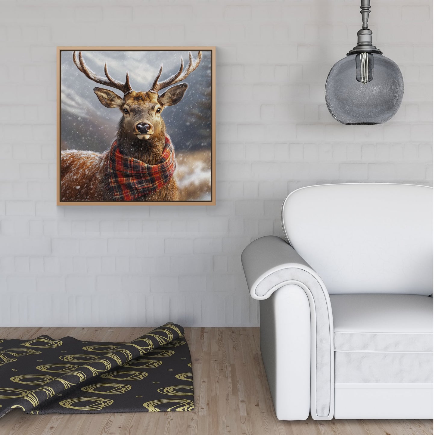 Scottish Red Deer In A Tartan Scarf Framed Canvas