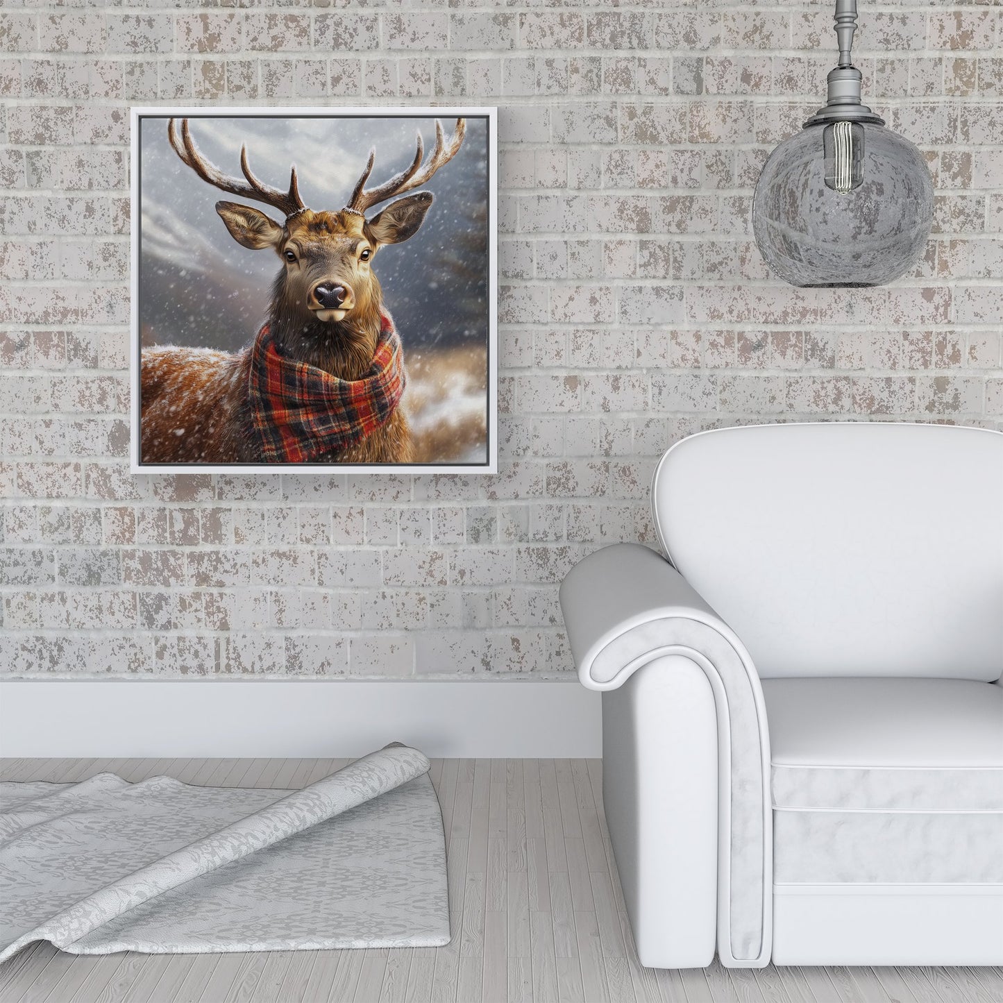 Scottish Red Deer In A Tartan Scarf Framed Canvas