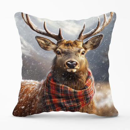 Scottish Red Deer In A Tartan Scarf Cushions