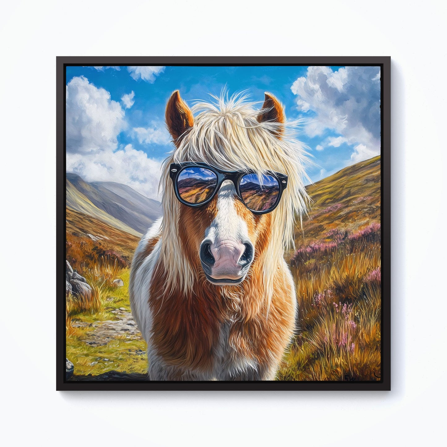Shetland Pony Wearing Glasses Framed Canvas