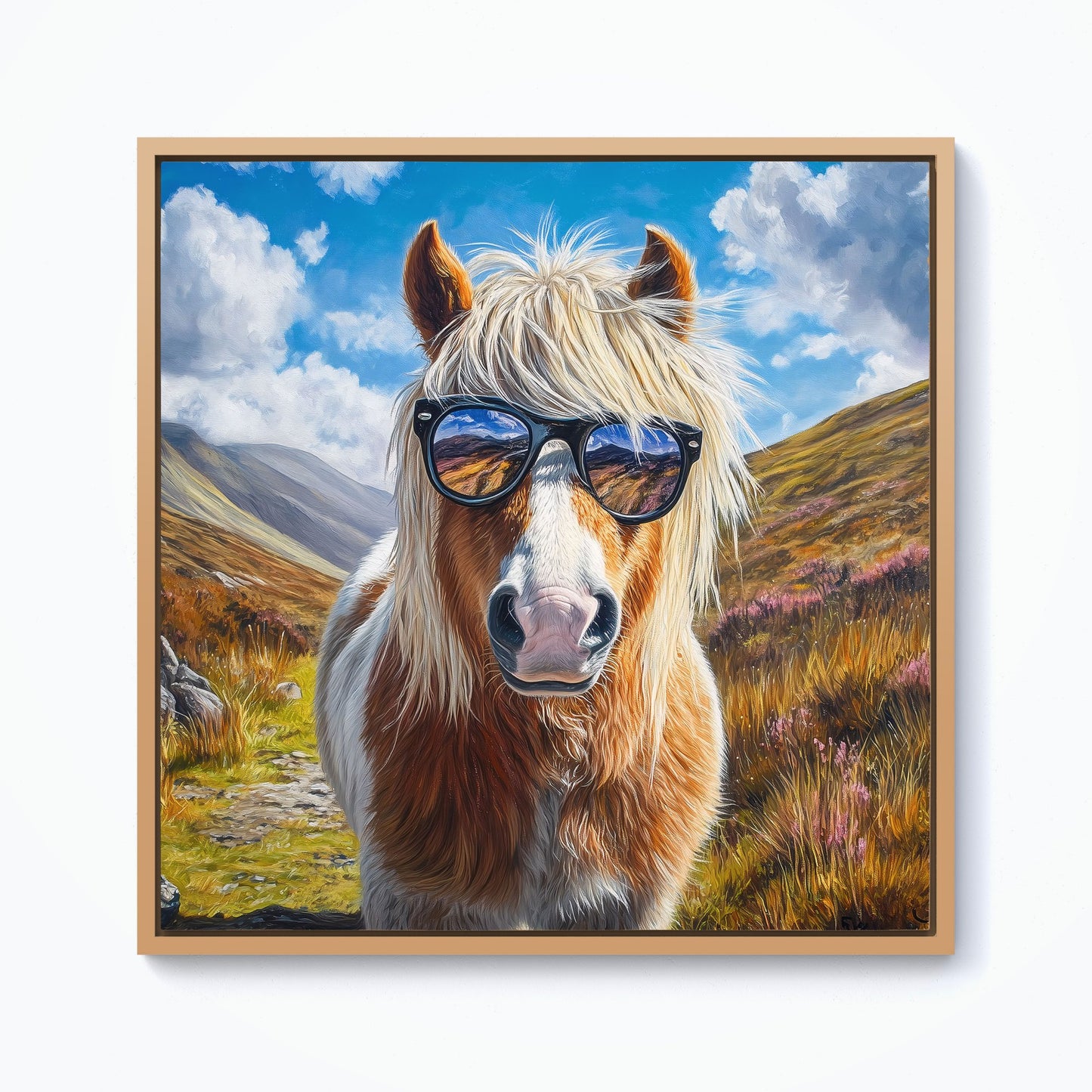 Shetland Pony Wearing Glasses Framed Canvas