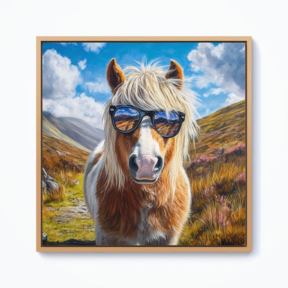 Shetland Pony Wearing Glasses Framed Canvas