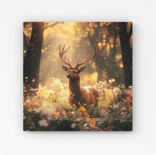 Stag Surrounded By Woodland Flowers Canvas