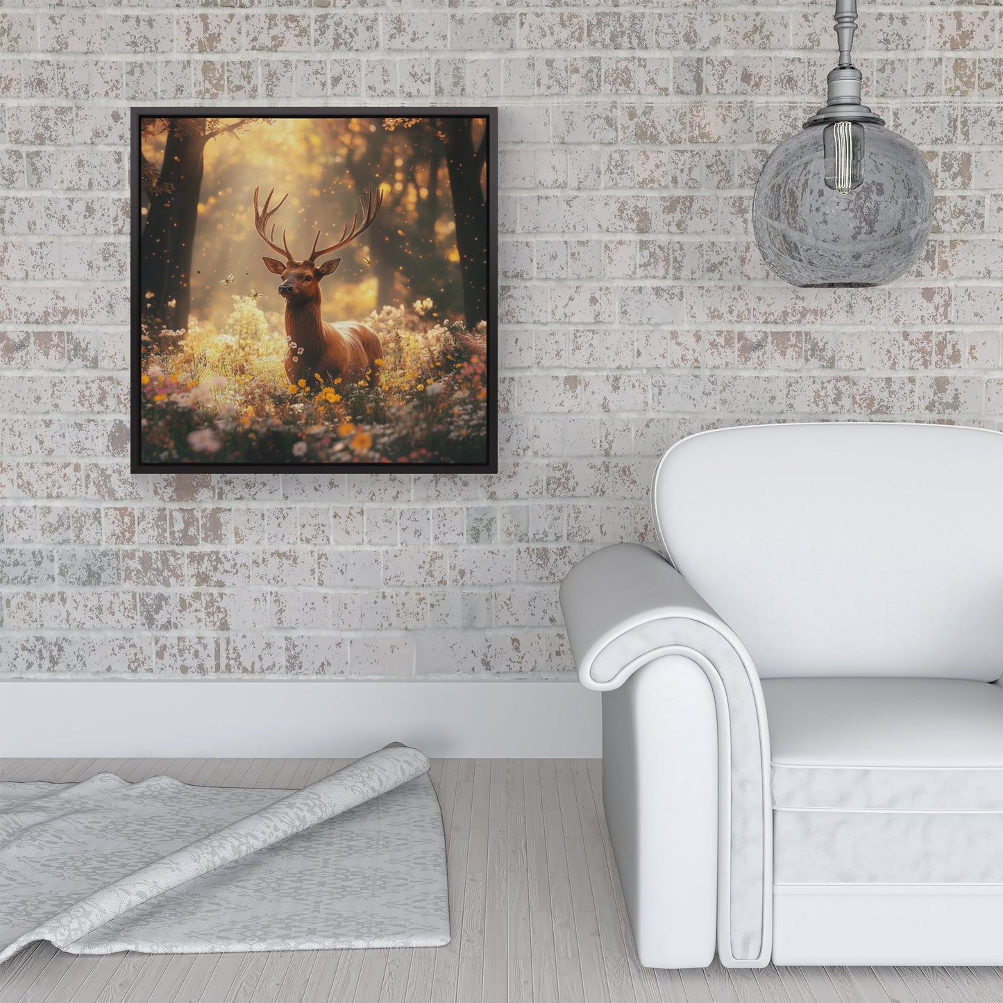 Stag Surrounded By Woodland Flowers Framed Canvas