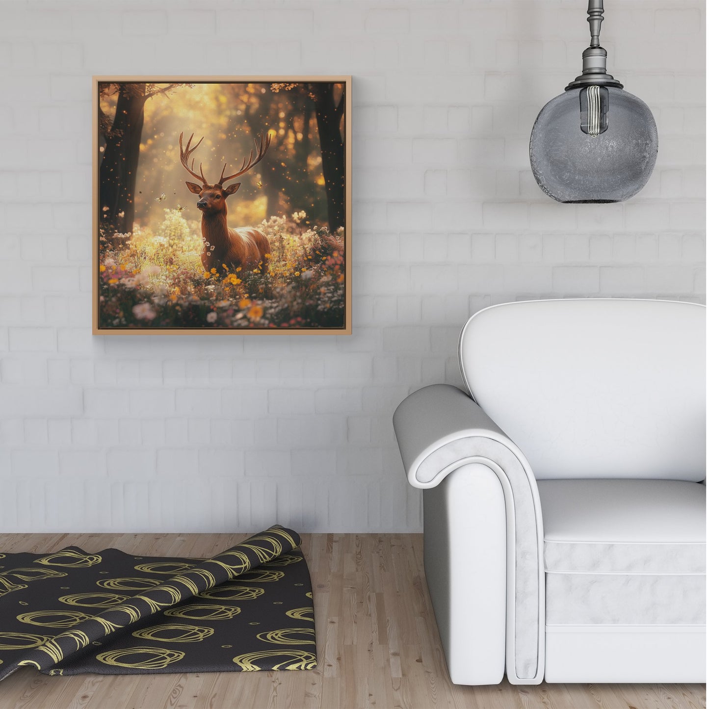 Stag Surrounded By Woodland Flowers Framed Canvas