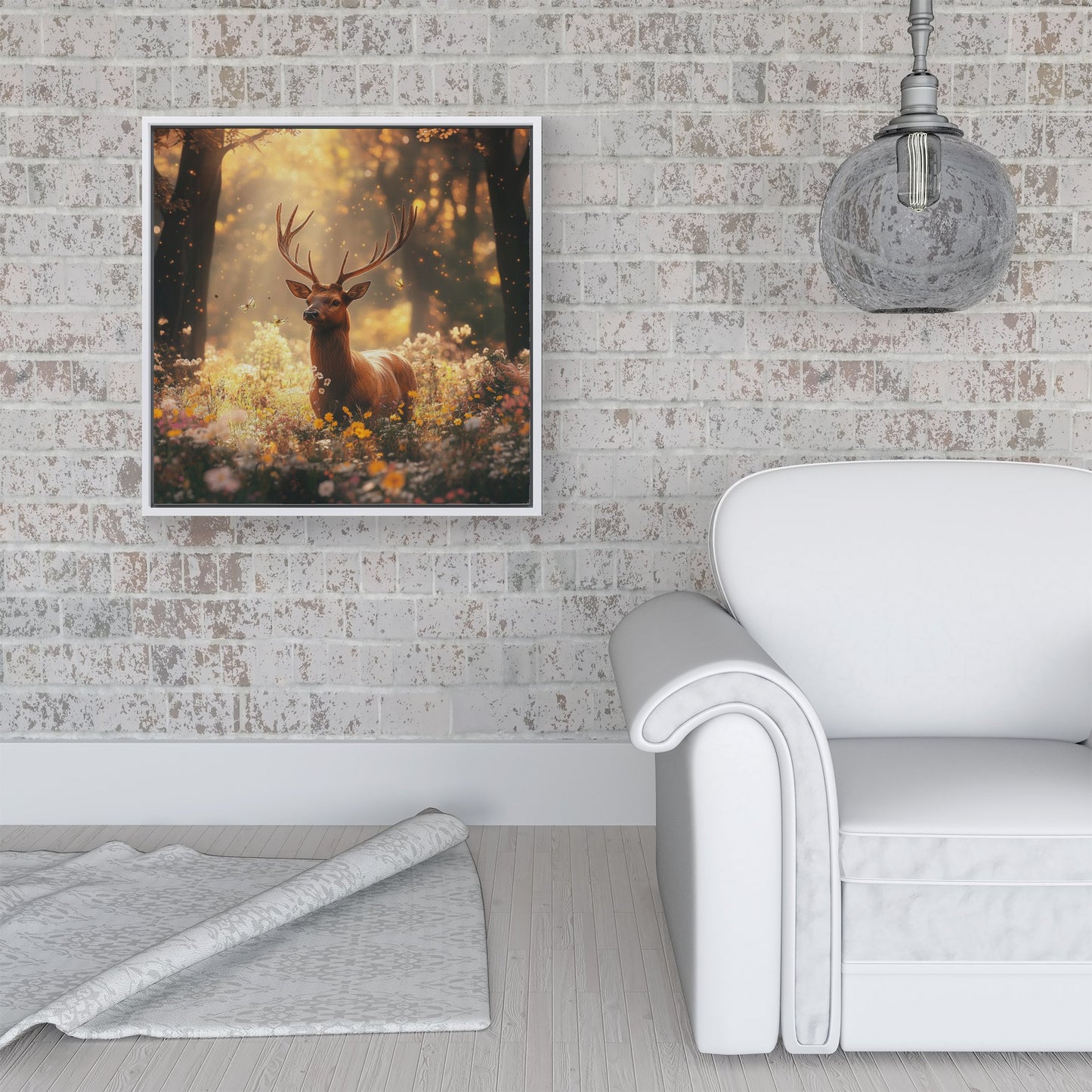 Stag Surrounded By Woodland Flowers Framed Canvas