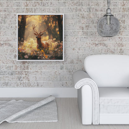 Stag Surrounded By Woodland Flowers Framed Canvas