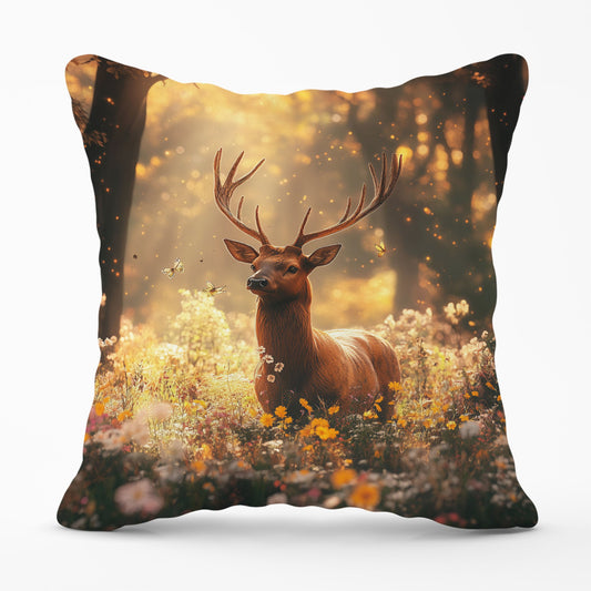 Stag Surrounded By Woodland Flowers Cushions