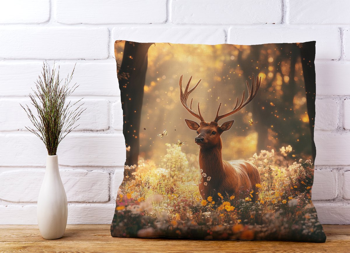 Stag Surrounded By Woodland Flowers Cushions
