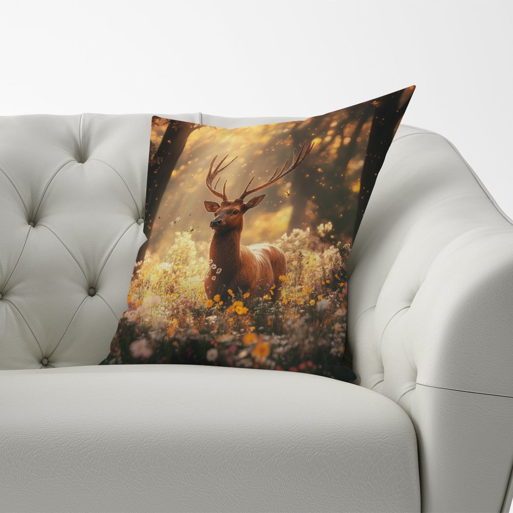 Stag Surrounded By Woodland Flowers Cushions