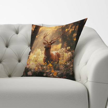 Stag Surrounded By Woodland Flowers Cushions