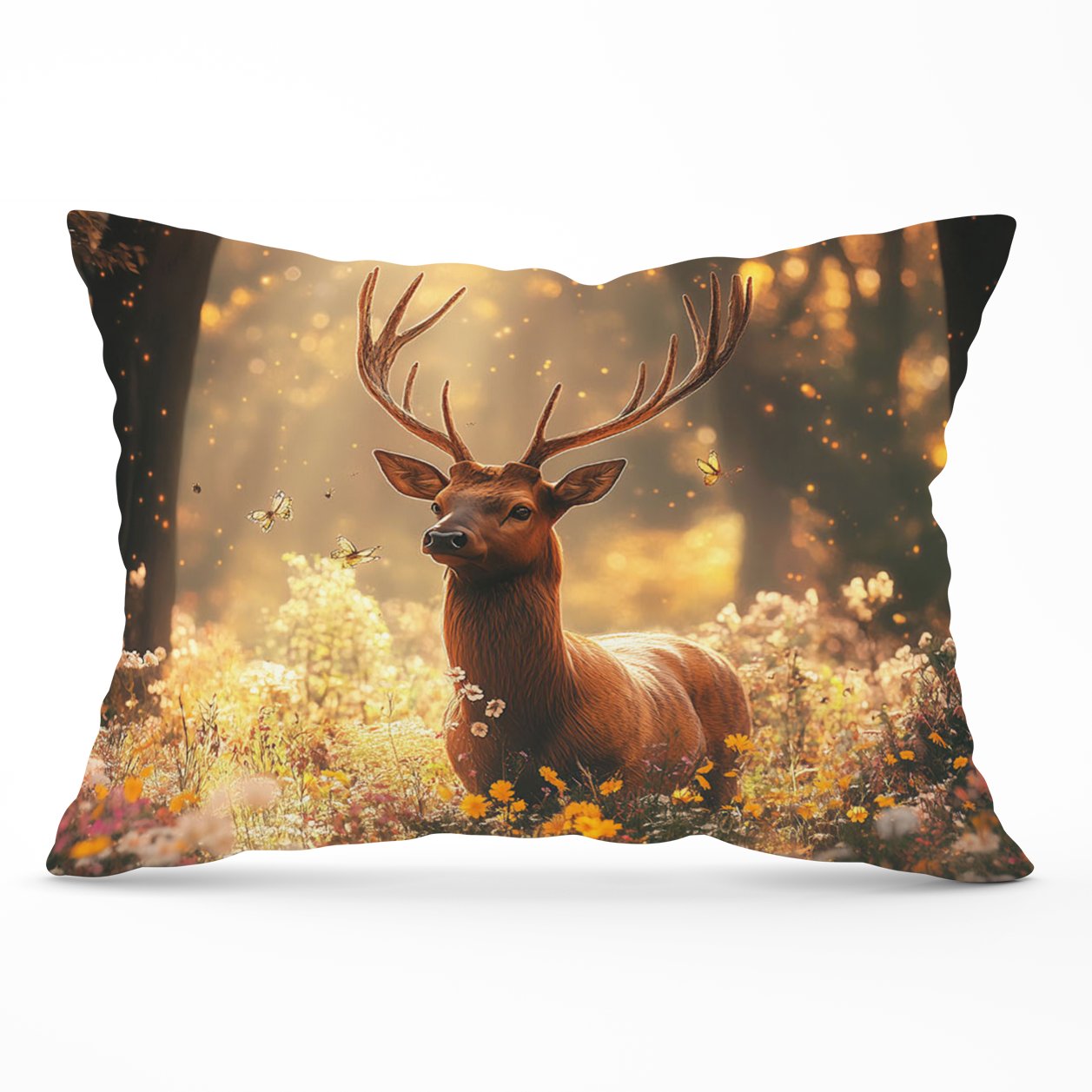 Stag Surrounded By Woodland Flowers Cushions