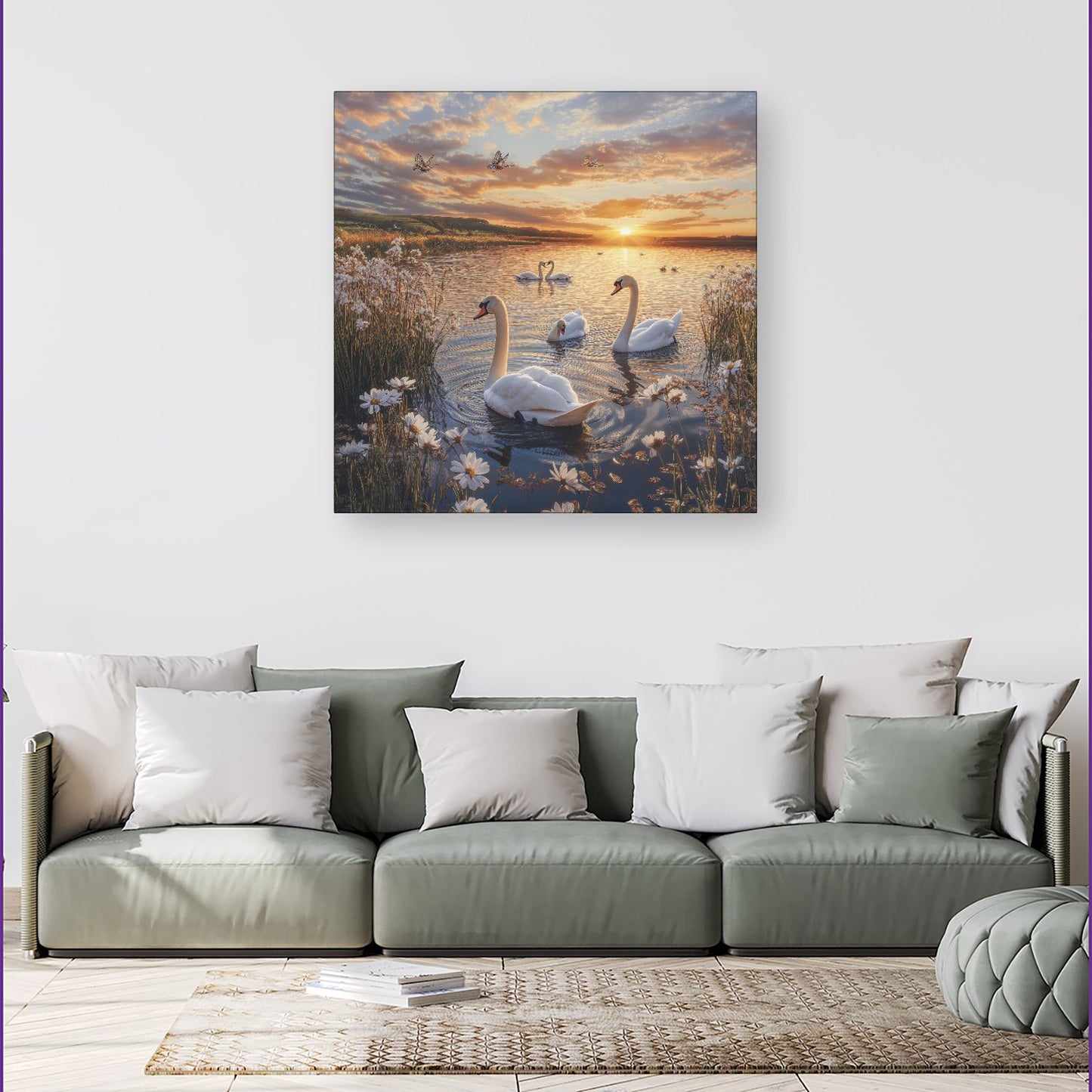 Swans At Sunset In A Beautiful Lake Canvas