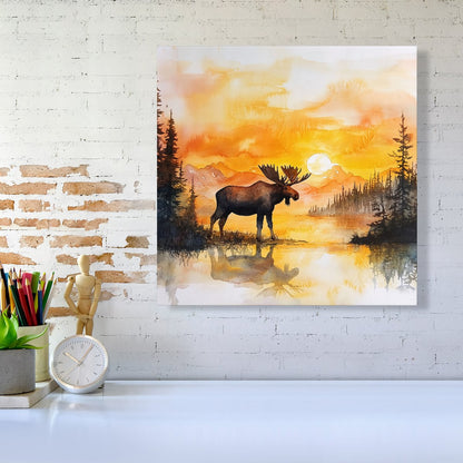 Watercolour Moose At Sunset Canvas