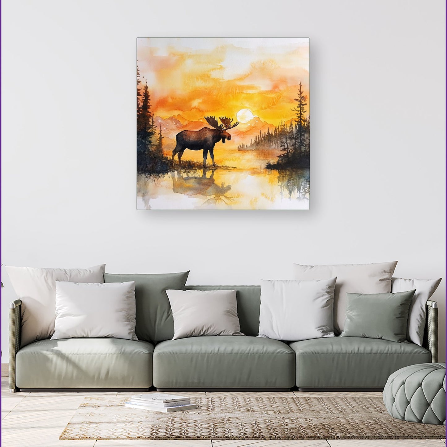 Watercolour Moose At Sunset Canvas